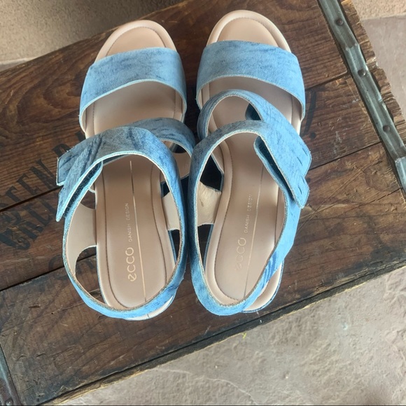 Ecco Blue Shape Plateau Wedge Sandals - Picture 7 of 12